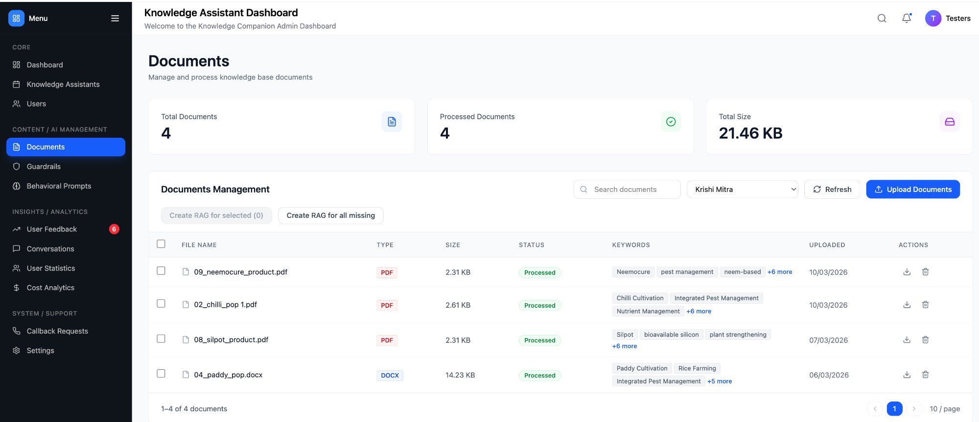 Knowledge Assistant Documents Management